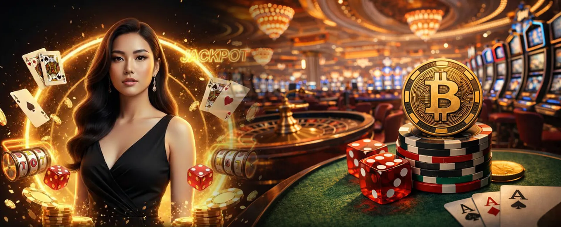 Dynamic background of a vibrant online casino with game elements